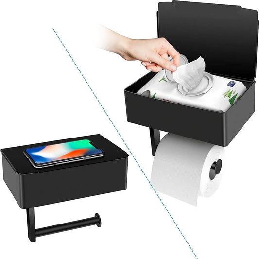 Soporte para el papel de baño con mesilla para el almacenamiento